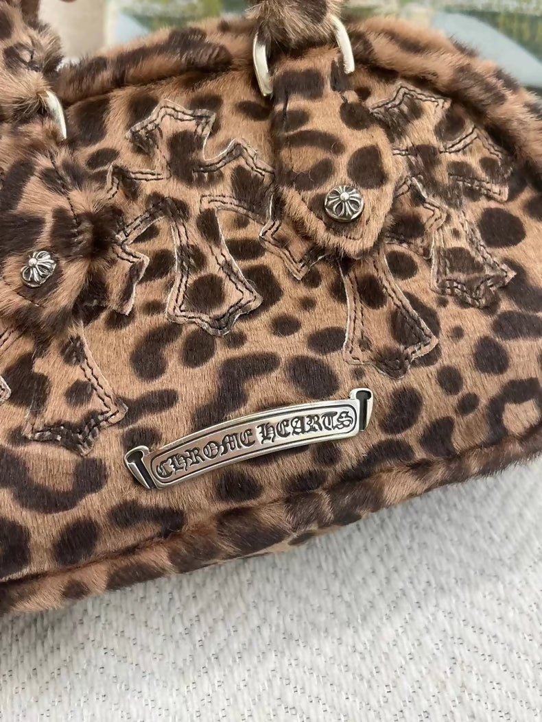 Chrome Hearts Leopard Print Pony Hair Bowling Bag
