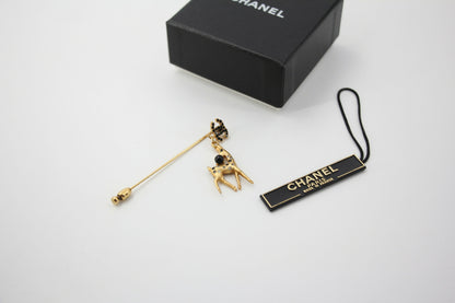 Chanel Vintage 01A Rhinestone Gold Plated Deer Brooch