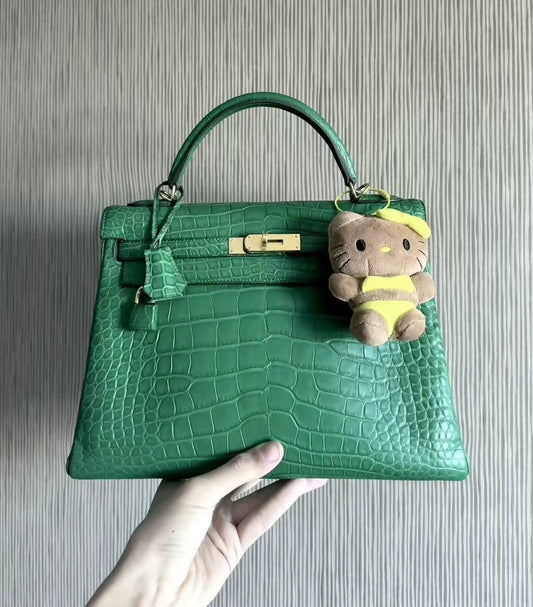 Hermès kelly 28 Cactus Green Matte alligator leather gold hardware