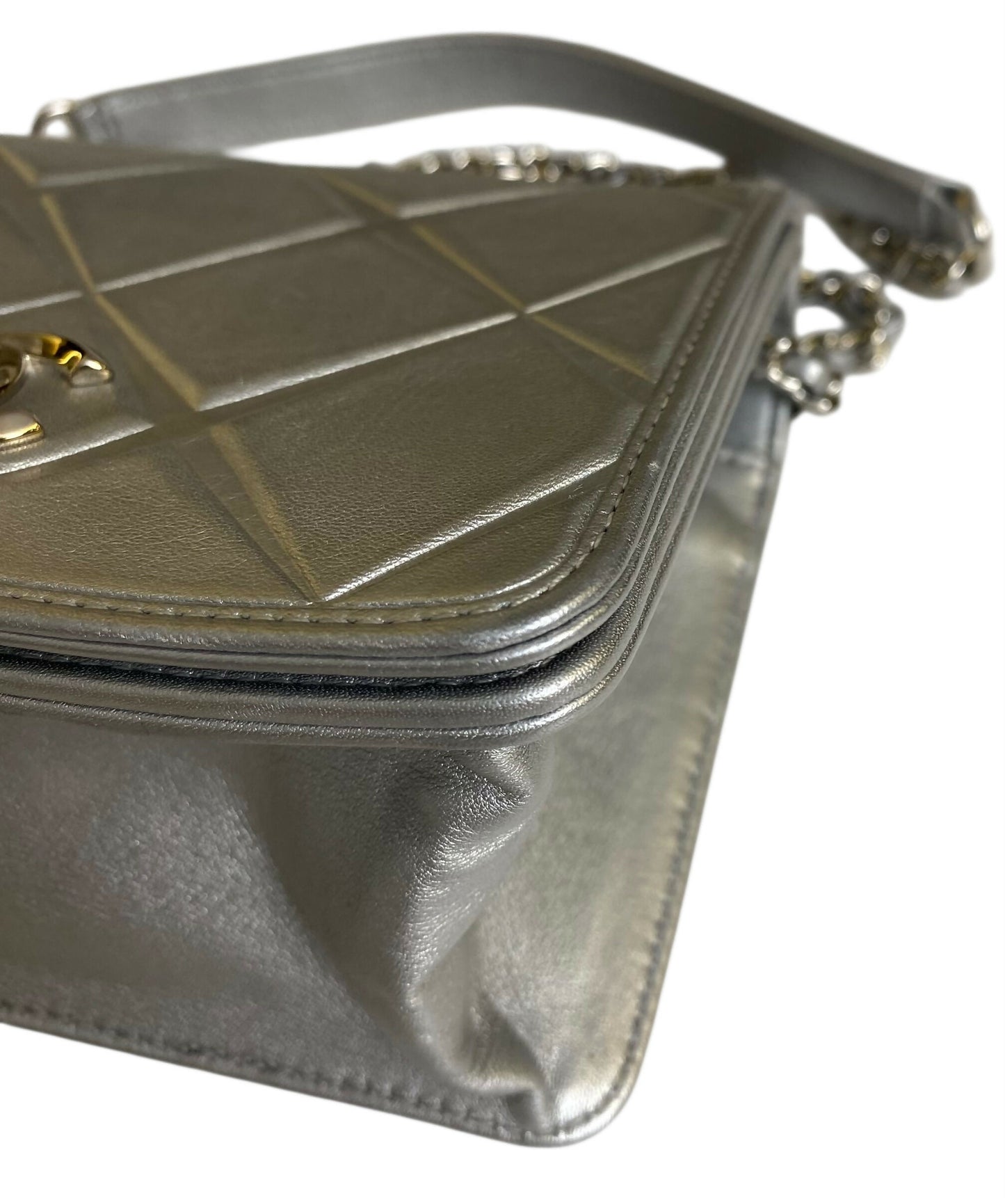 Chanel Airlines 16P Mini Propellor Metallic Calfskin Silver Flap Bag