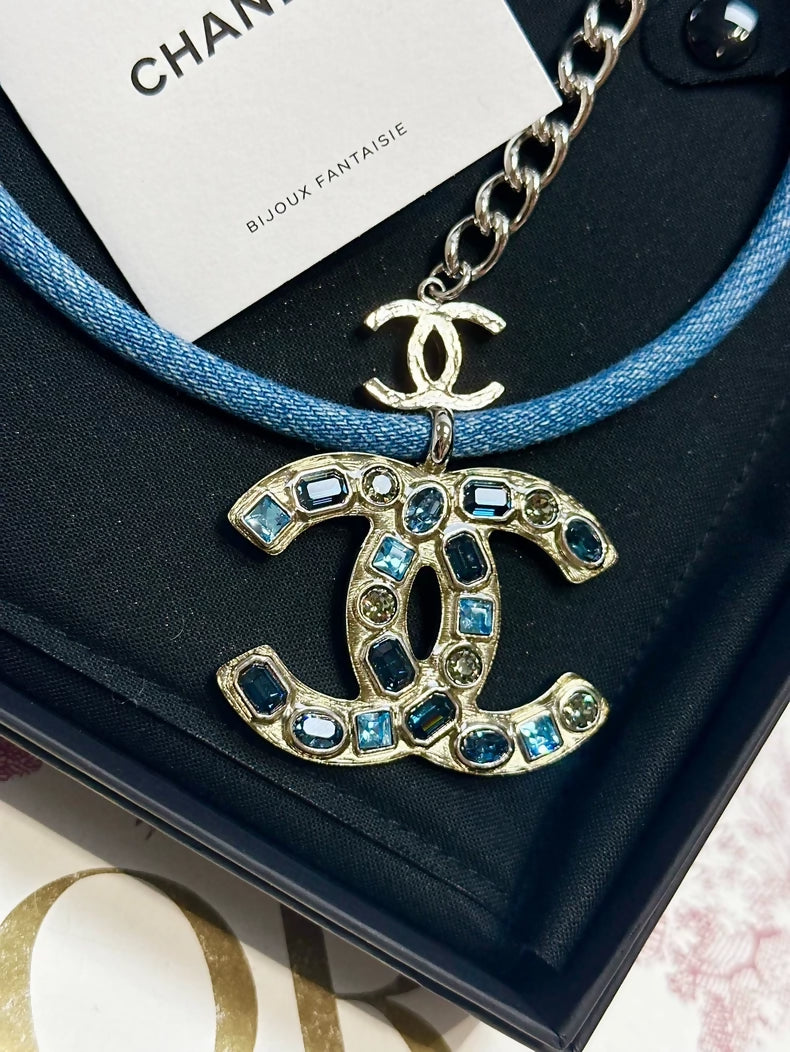 Chanel 19c Blue Denim Necklace