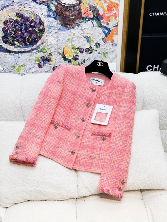 Chanel 24C pink-orange tweed jacket
