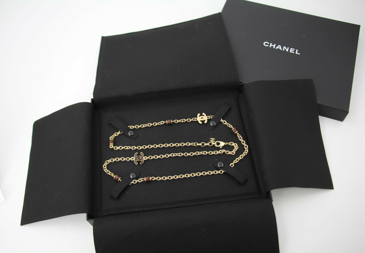Chanel 23A Metal Enamel Burgundy Long Necklace