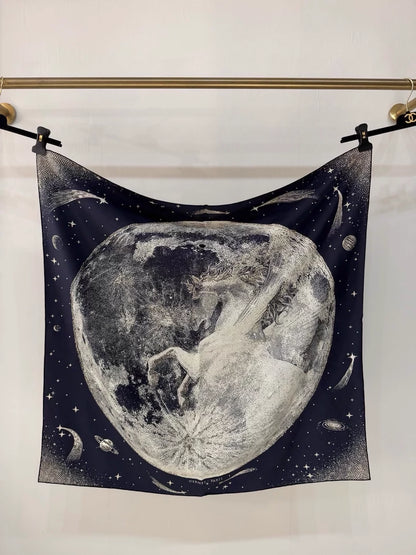 Hermes Limited Edition Deep Blue Moon Silk Scarf