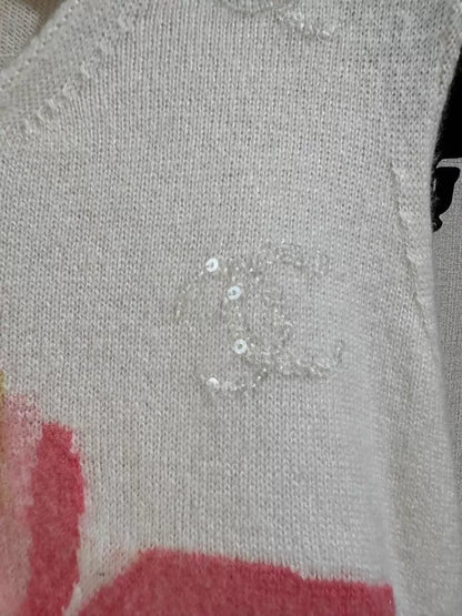 Chanel 24S ecru pink floral sequinned dress