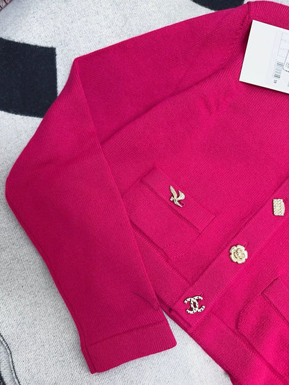 Chanel 22b rose red cashmere cardigan