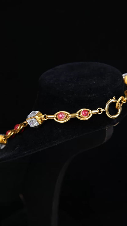 Chanel Pink Glass and Rhinestone Long Necklace