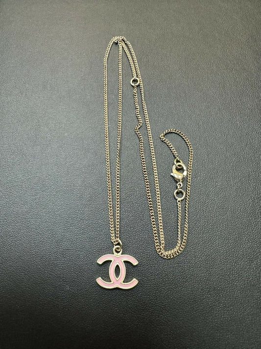 Chanel Vintage 2011 Enamel Light Pink CC Silver Chain Adjustable Necklace