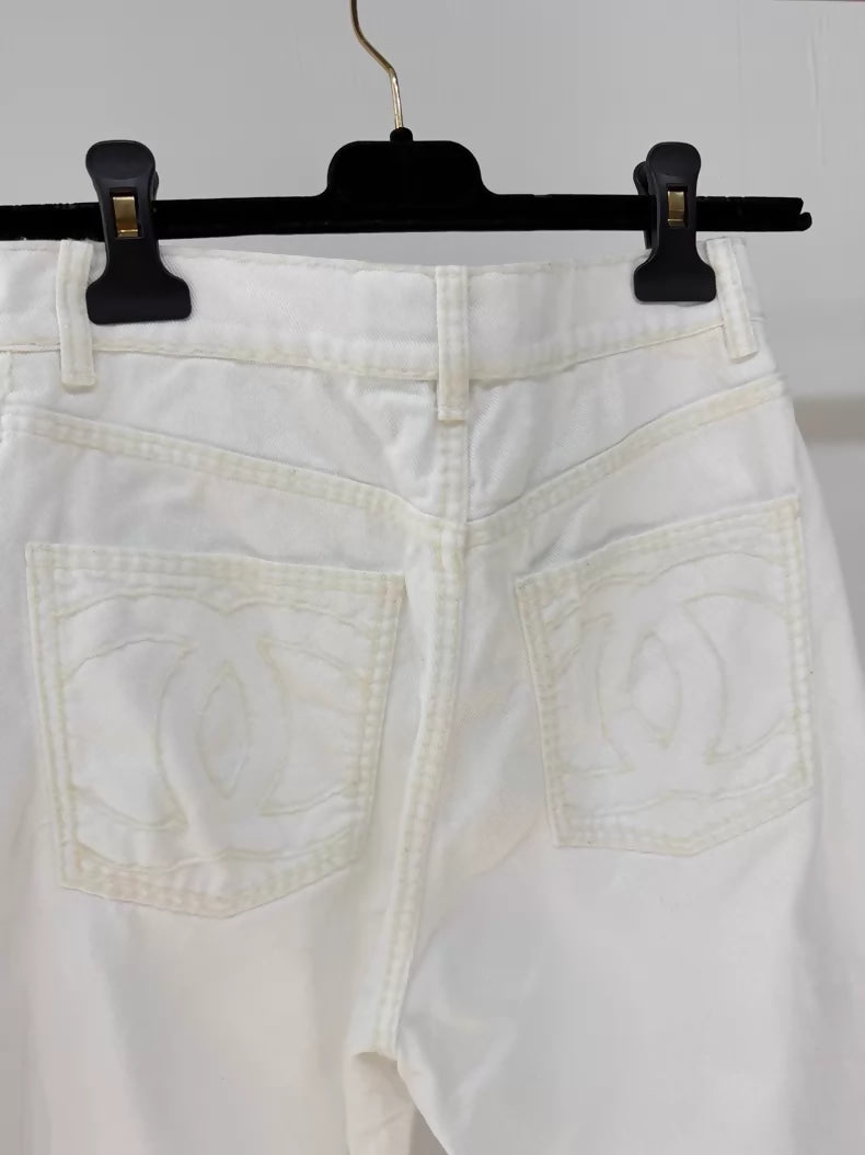 Chanel 24N white jeans with double C logo