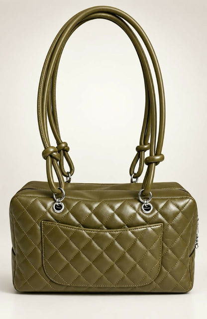 Chanel 2005 Large Ligne Cambon Hunter Green Python CC Bowler Bag Tote