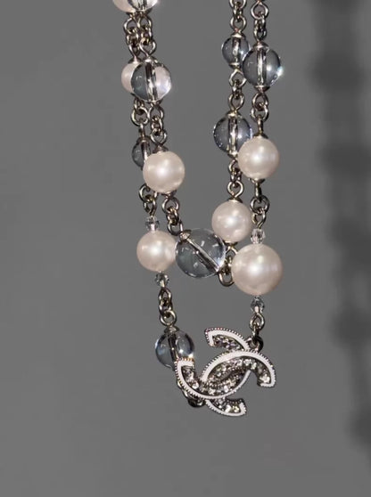 Chanel 25C White Glass Sweater Chain neckalce