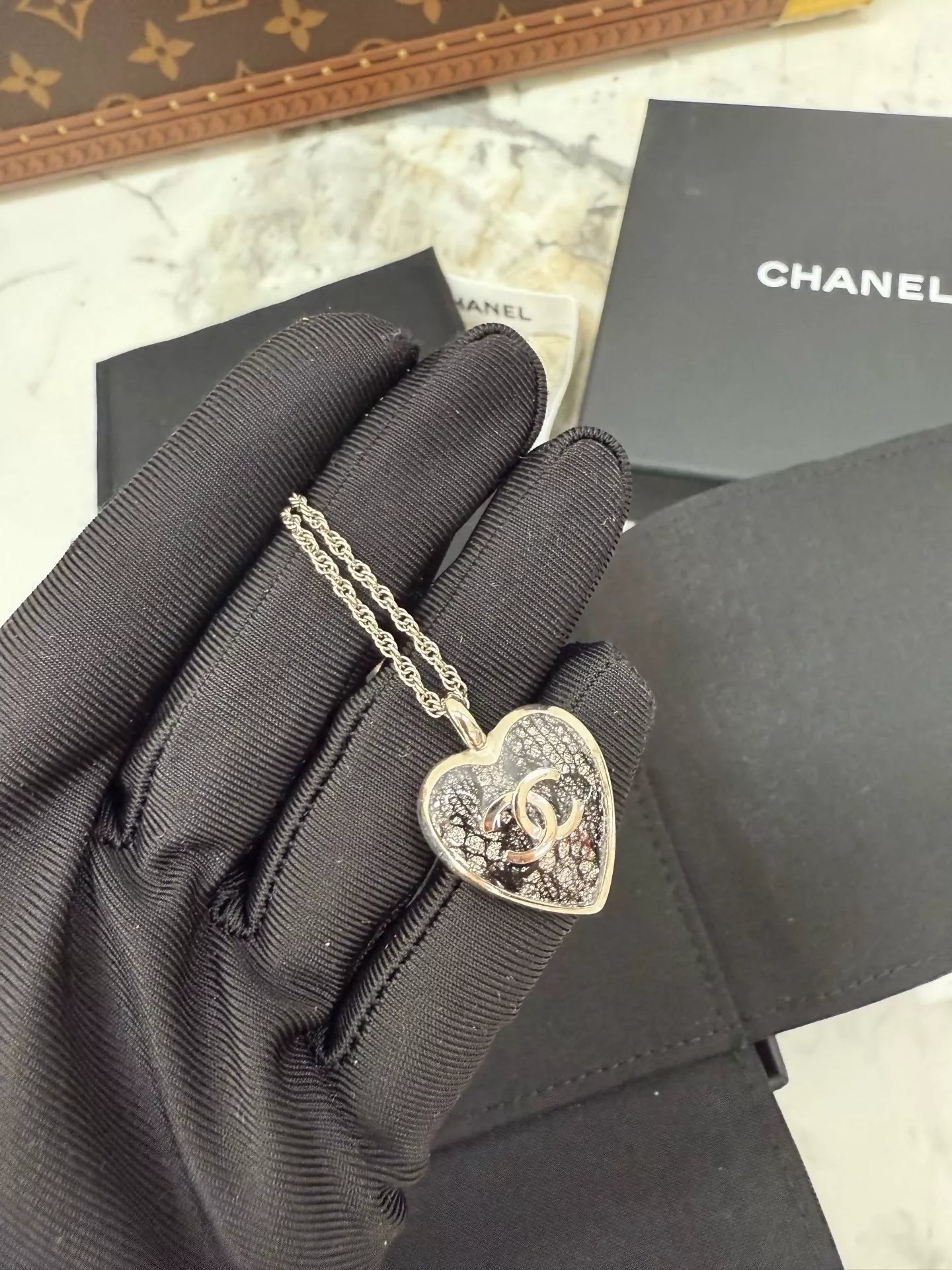 Chanel 24K heart choker necklace