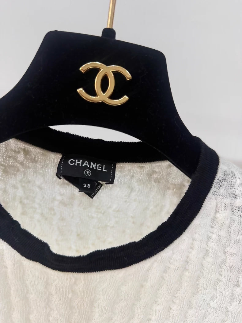 Chanel 22C Black and White Knit Top