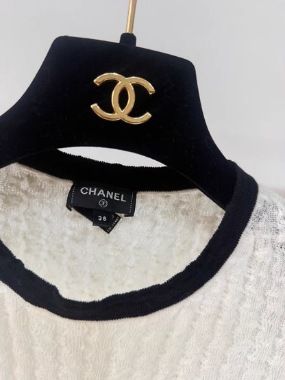 Chanel 22C Black and White Knit Top
