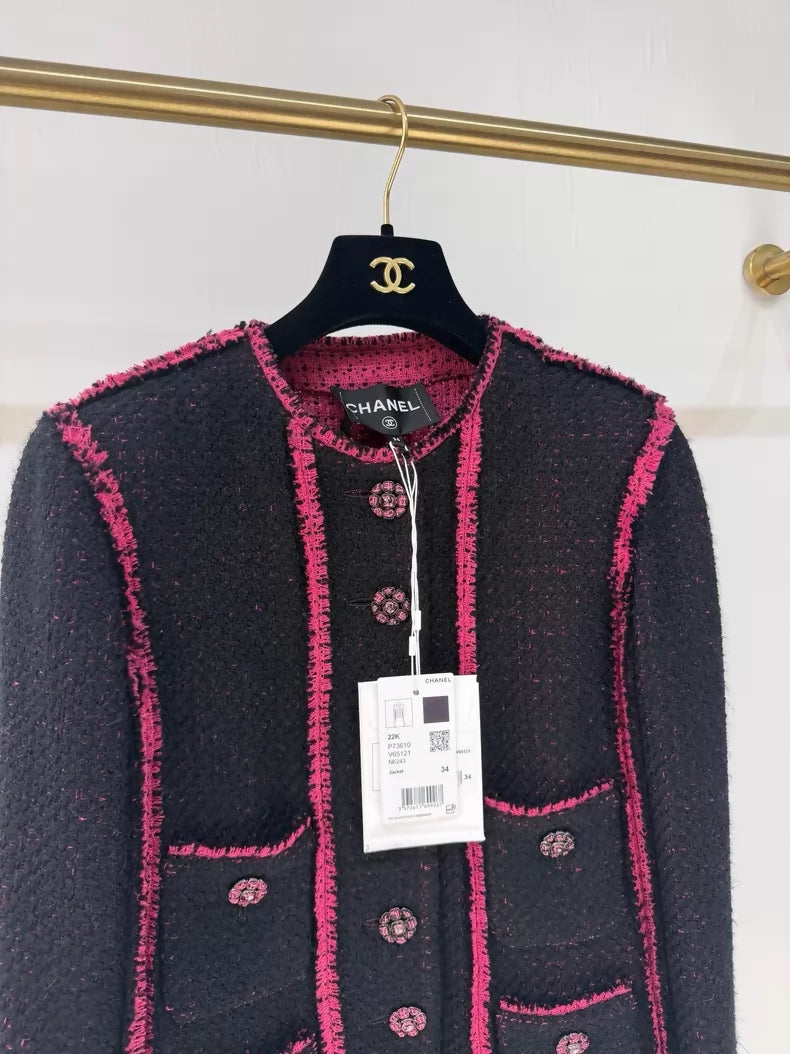 Chanel 22K black and red tweed jacket