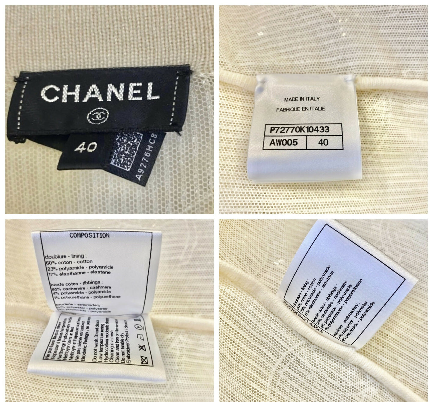 Rare Chanel 22S CC Iridescent Sequin Cream Mini Dress Cardigan Vest FR 40