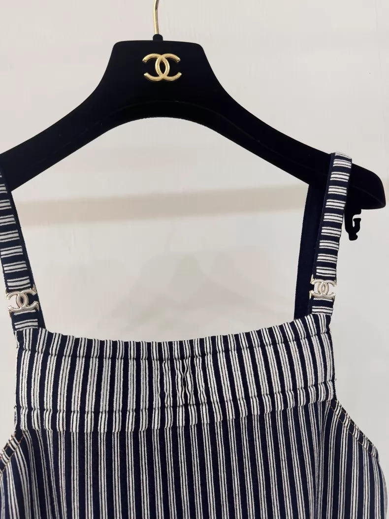Chanel 25p black and white striped dress