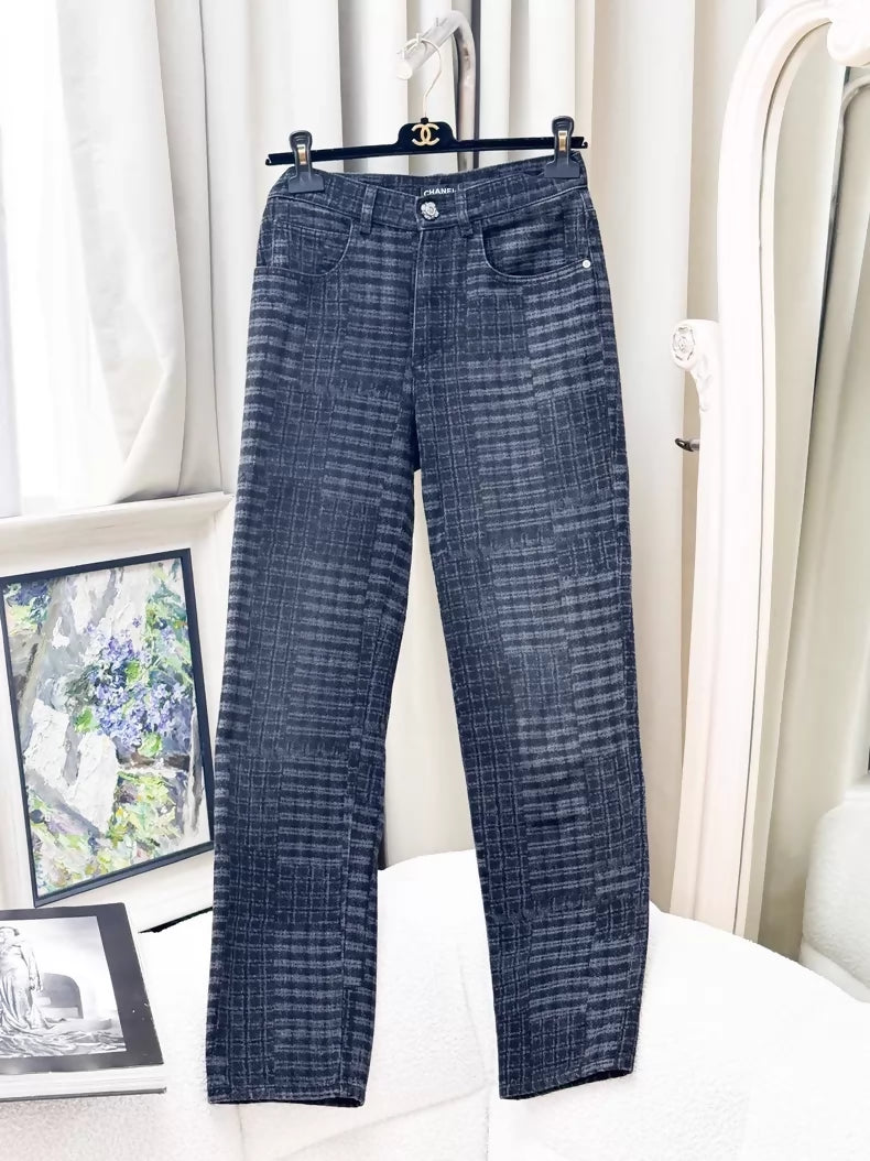 Chanel 24A black/grey distressed straight-leg jeans