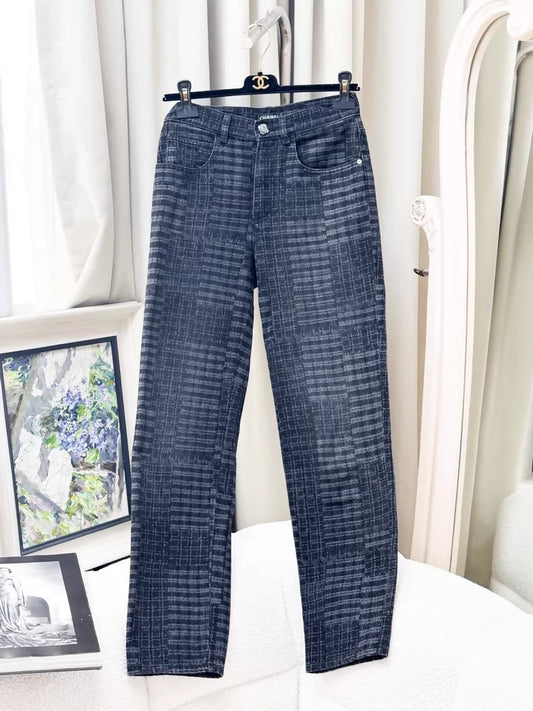 Chanel 24A black/grey distressed straight-leg jeans