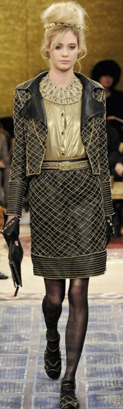 RARE Chanel 11A Paris Byzance Black Leather Jeweled Stone Gloves Size 7