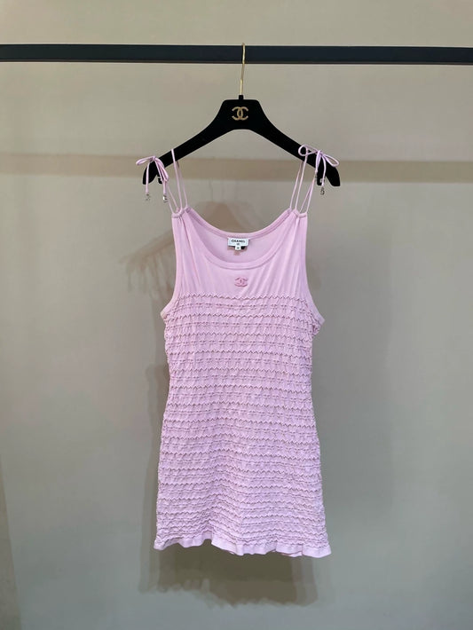Chanel 23P pink double C pleated dress