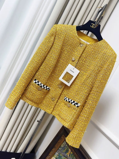 Chanel 23c yellow gold tweed jacket