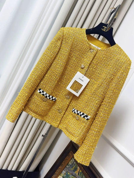 Chanel 23c yellow gold tweed jacket – Wararni.com