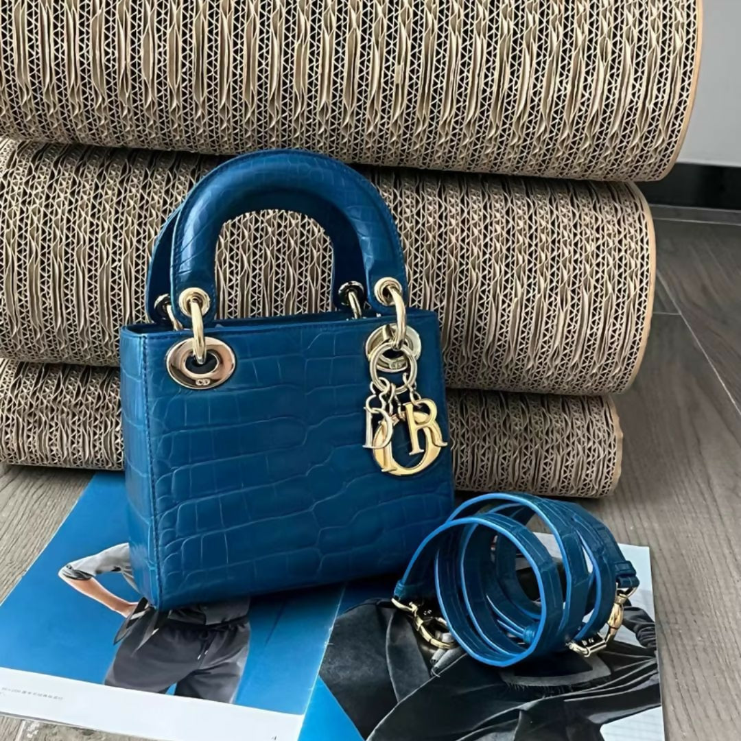 Dior Lady bag Blue alligator leather – Wararni.com
