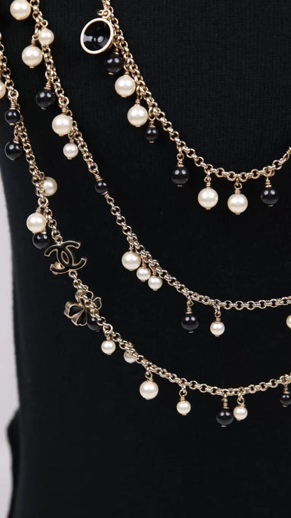 Chanel 2012 Enamel Four-Leaf Clover Pearl Multi-Element Necklace/Sweater Chain