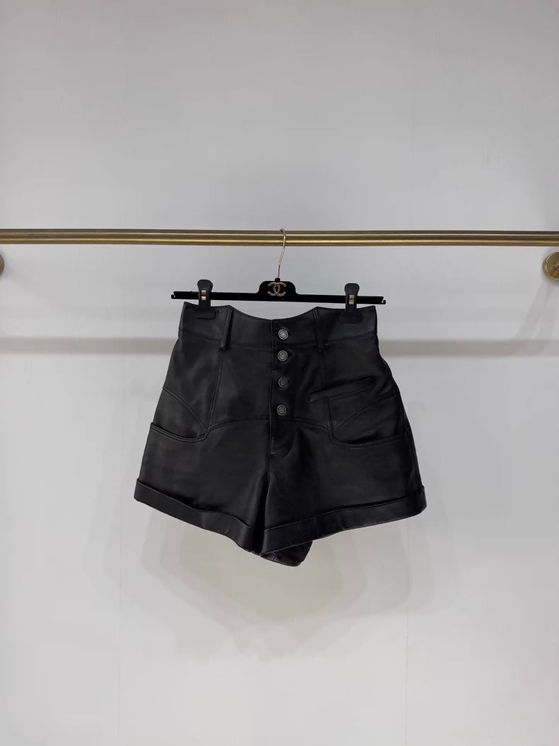 Saint Laurent high-waisted leather shorts