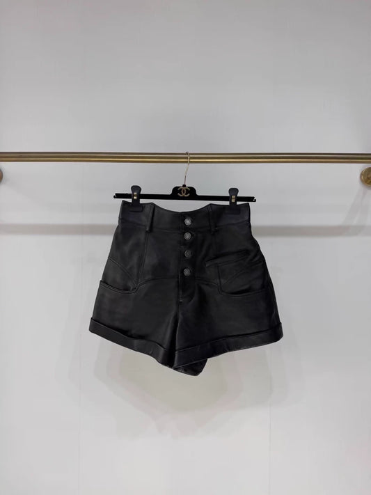 Saint Laurent high-waisted leather shorts