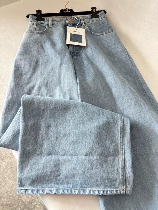 Chanel 26A Light Blue Denim Wide-Leg Pants