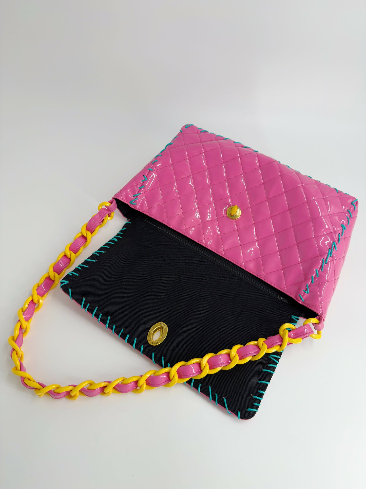 Chanel 1994 Vintage Pink Vinyl Jumbo Flap Bag