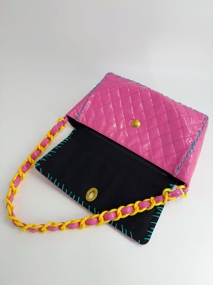 Chanel 1994 Vintage Pink Vinyl Jumbo Flap Bag