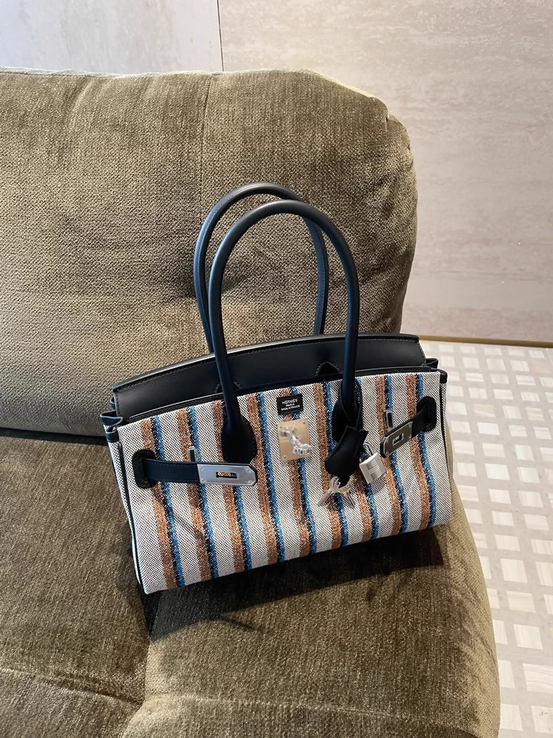 Hermès Birkin Shoulder Light 29 in Black Evercolor and Embroidered Toile Palladium Hardware