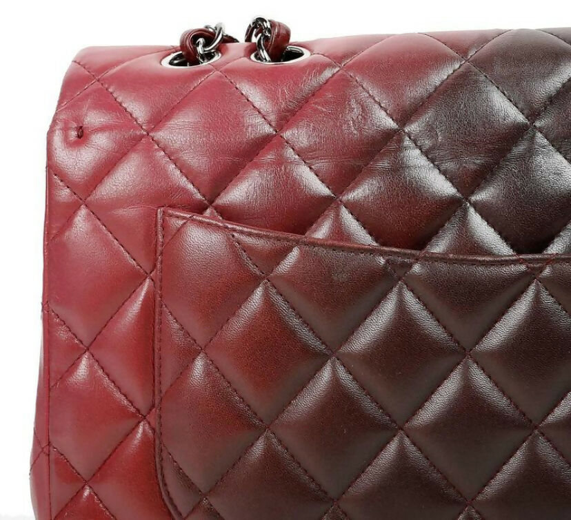 Chanel Maxi Ombre Degradé Pink Burgundy Quilted Leather Classic Single Flap Bag