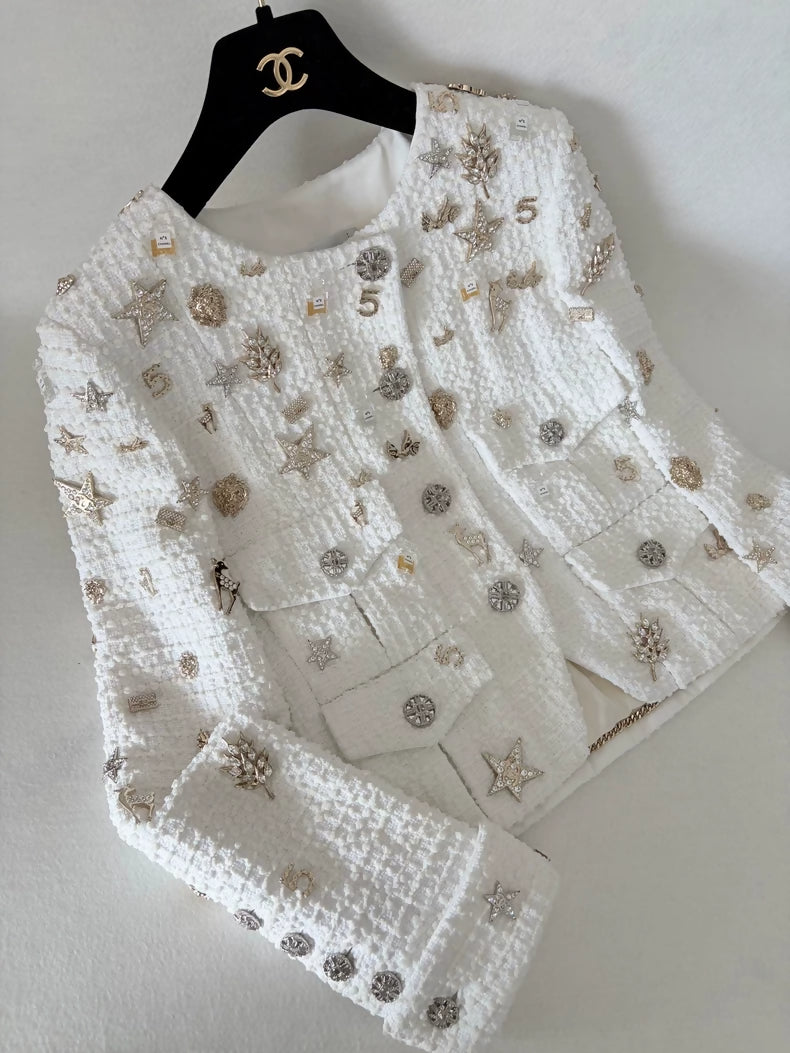 Chanel 22C White All-Over gold charms Jacket