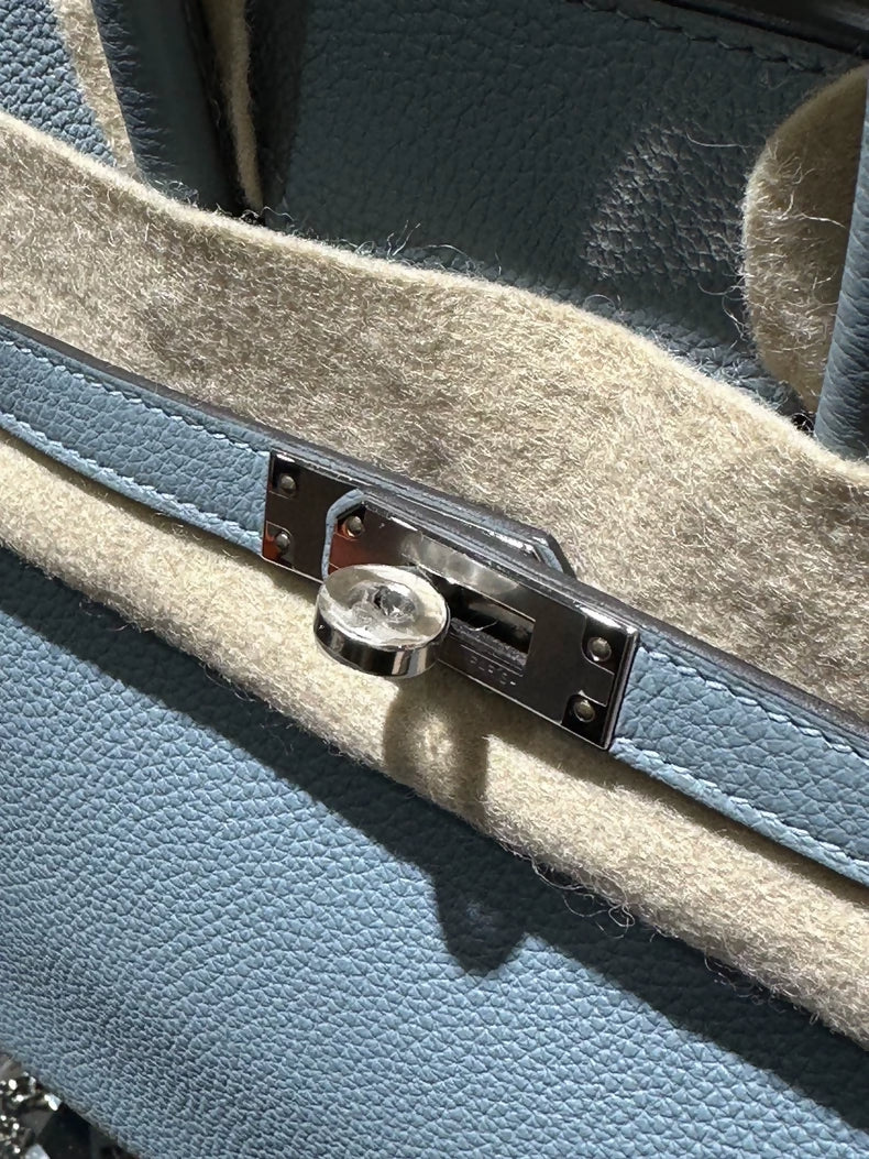 Hermes Birkin 25 blue linen Togo leather palladium hardware