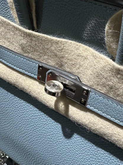 Hermes Birkin 25 blue linen Togo leather palladium hardware