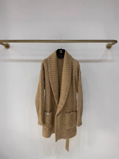 Chanel 23N Ski Coco Neige Bathrobe-Style Knit Cardigan with Tie,