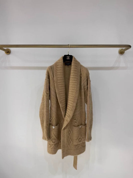 Chanel 23N Ski Coco Neige Bathrobe-Style Knit Cardigan with Tie,