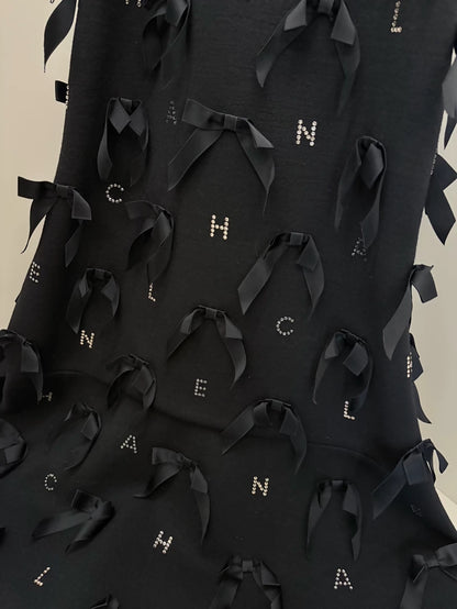Chanel 23s Black Bow Rhinestone Dress