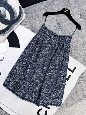 Chanel Spring/Summer 2018 Deep Blue Skirt with Silver Thread Sequins