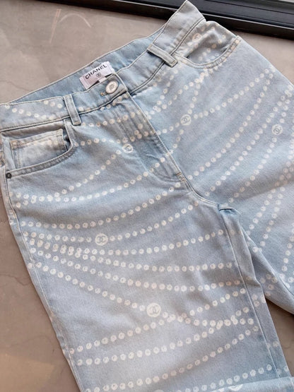 Chanel 25p light blue pearl straight leg pant