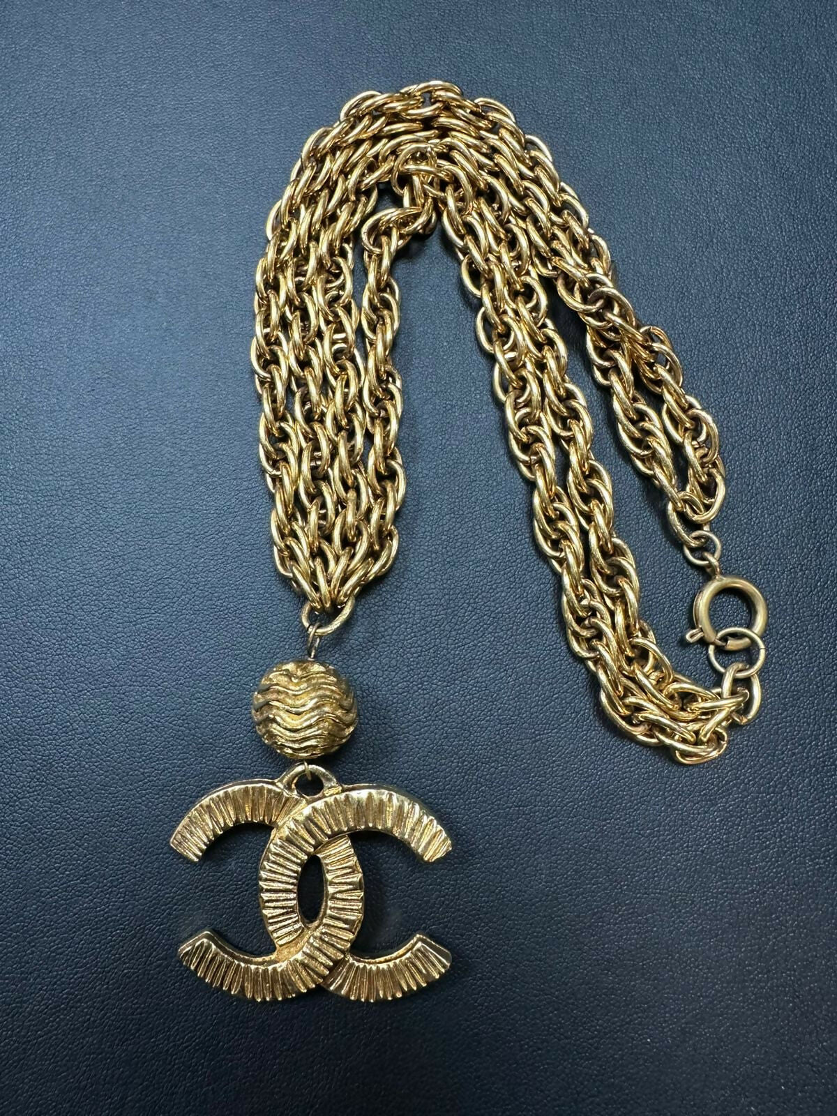 Chanel Vintage 71-80s Gold Plated Sphere Double Chain Necklace