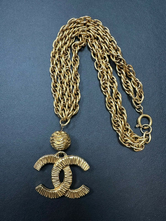 Chanel Vintage 71-80s Gold Plated Sphere Double Chain Necklace