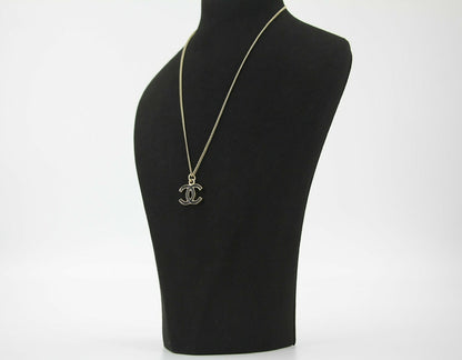 Chanel Vintage 07V Enamel Classic Black CC Light Gold Necklace