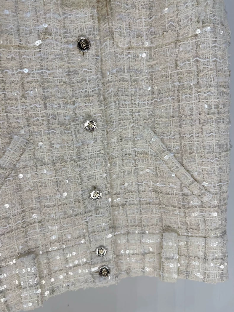 Chanel 25S Ecru Tweed Sequin Cardigan