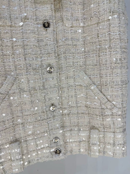 Chanel 25S Ecru Tweed Sequin Cardigan