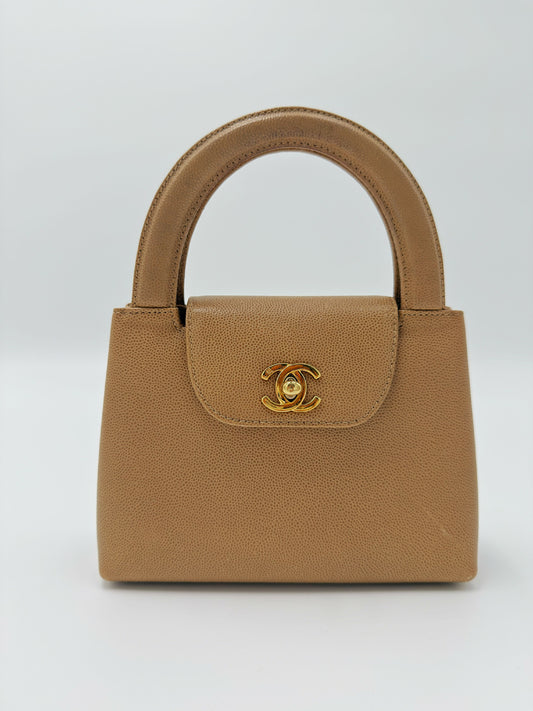 Chanel 1998 Series 5 Vintage Beige Caviar Leather Micro Kelly Bag